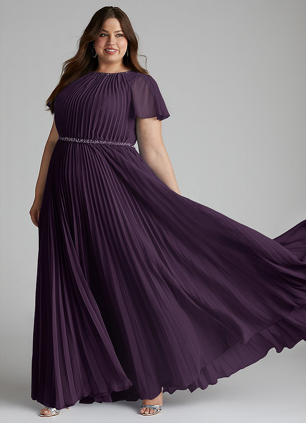 Azazie Kara Modest Bridesmaid Dresses A-Line Pleated Chiffon Floor-Length Dress image1