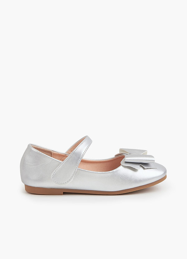 front Metallic Bow Girl's Flat Shoes