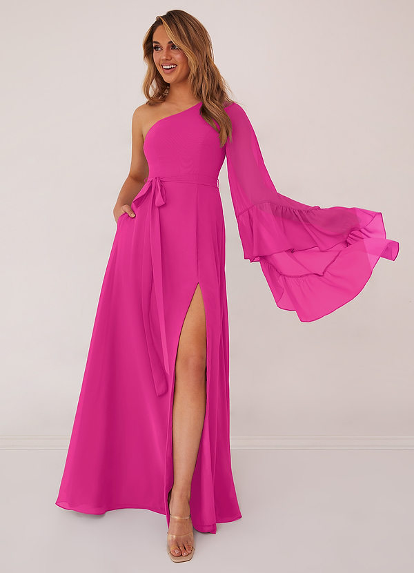 Barbie ♥ Azazie Bridesmaid Dresses One Shoulder Sleeve Chiffon A-Line Dress image1
