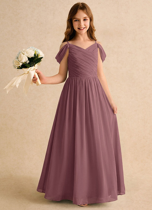 Azazie Chelo Girls Formal Abiti da Damigella Bambina Abito A-Line in Chiffon Plissettato Ametista image1