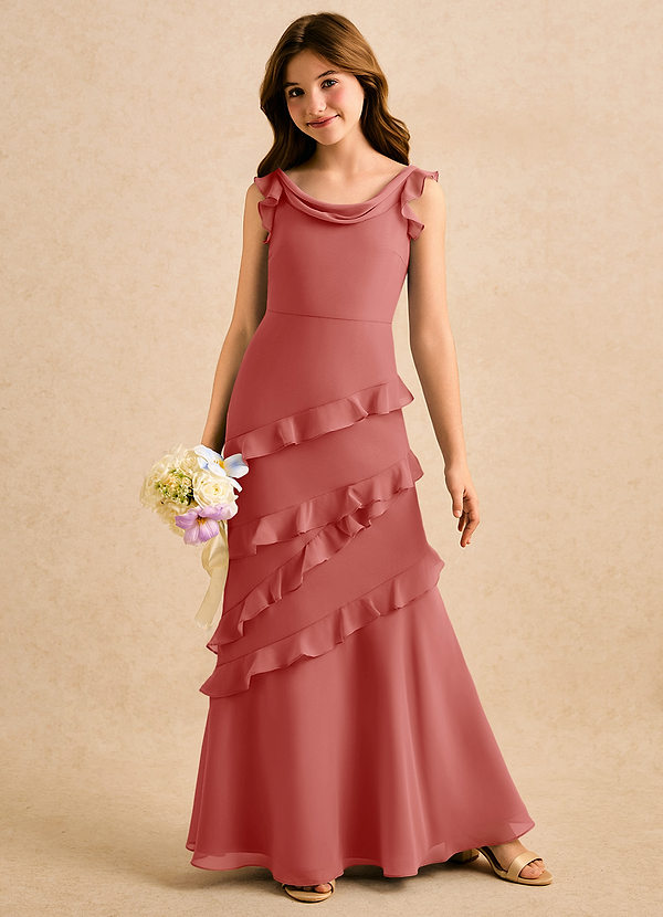 Azazie Aria Girls Formal Sukienki dla dziewczynek sypiących kwiaty Syrena Marszczony Szyfon Długość podłogi Sukienka image1