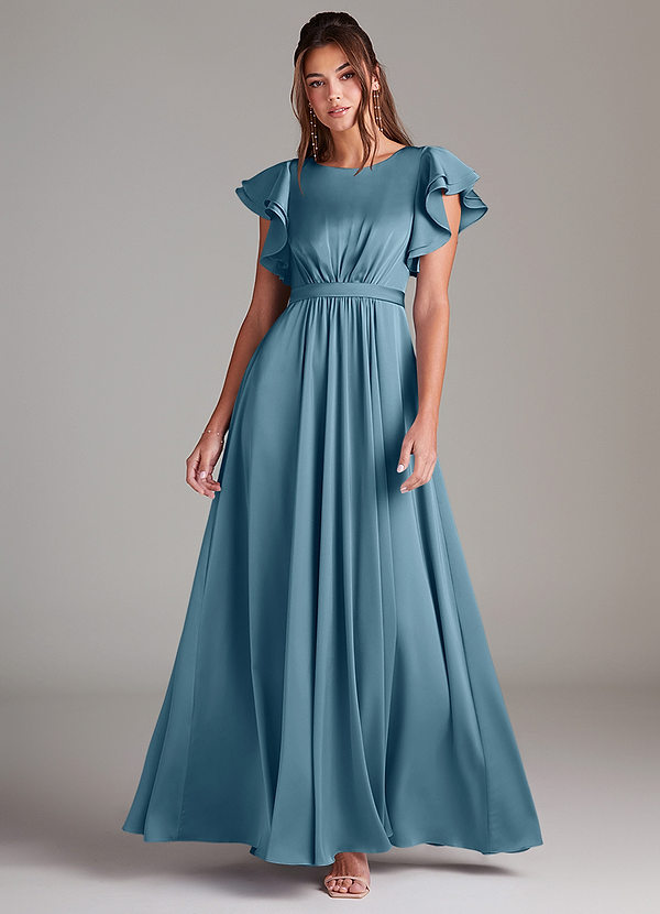 Azazie Daphne Enkla brudtärneklänningar Klä A-Linje Rynkad Golvlängd Stretch Satin image1