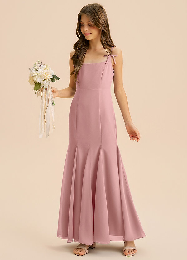 Azazie Evey Junior Abito Sirena in Chiffon Plissettato Rosa Polverosa image1