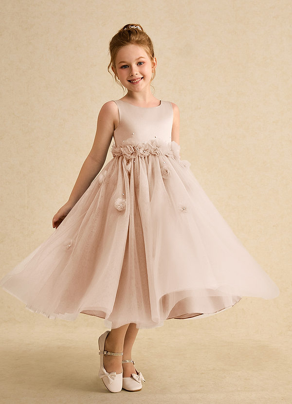Azazie Lux Flower Girl Dresses English Rose A-Line Beaded Tulle Dress image1