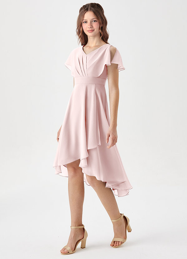Azazie Graciela Junior Blushing Pink A-Line Pleated Chiffon Dress image1