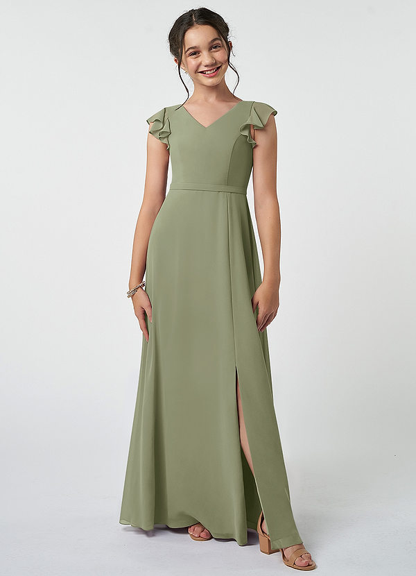 Azazie Claudine Junior Pistachio A-Line Pleated Chiffon Dress image1