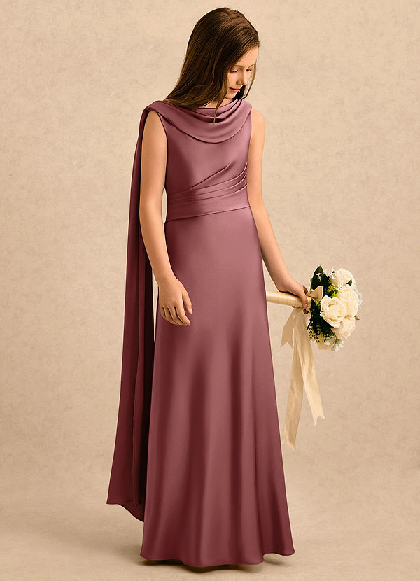 Azazie Sanah Girls Formal Blommflicksklänningar Klänning A-Line i Stretch Satin Plisserad image1