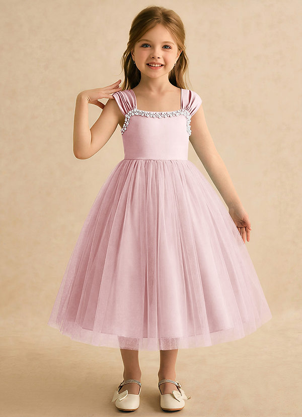 Azazie Yosemite Abiti da Ragazza di Fiori Abito Principessa in Tulle Scollo a Cuore Rosa Cipria image1