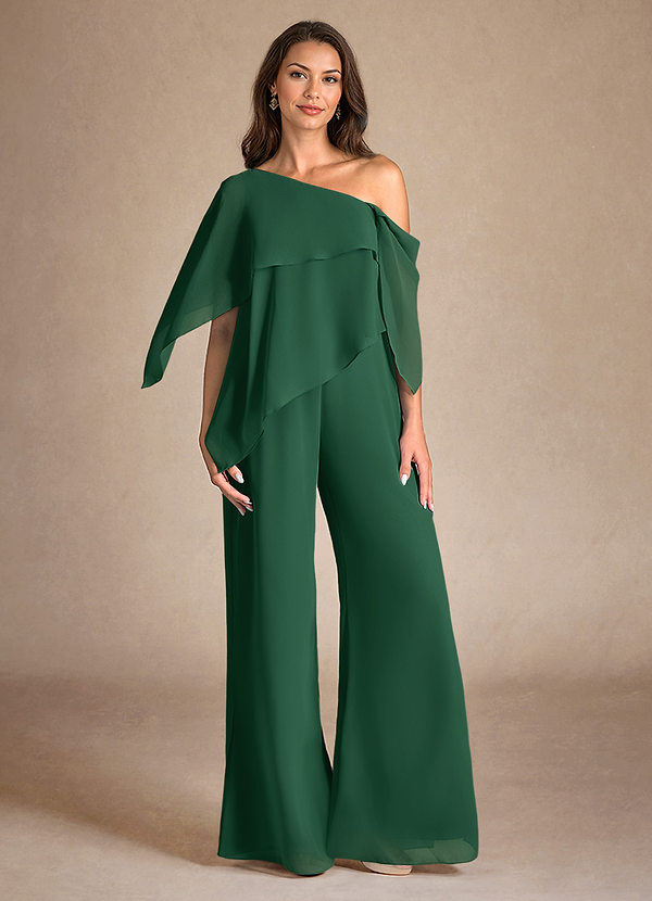 Azazie Halima Abiti da Mamma Sposa Abito Tuta Pantaloni in Chiffon Spacco Laterale Verde Scuro image1