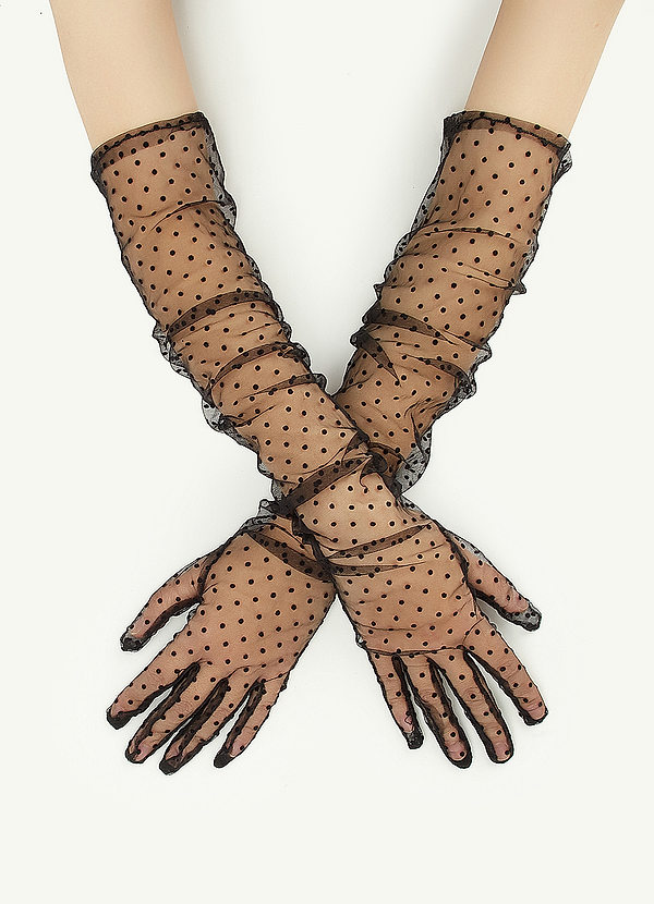 front Guantes de tul con lunares