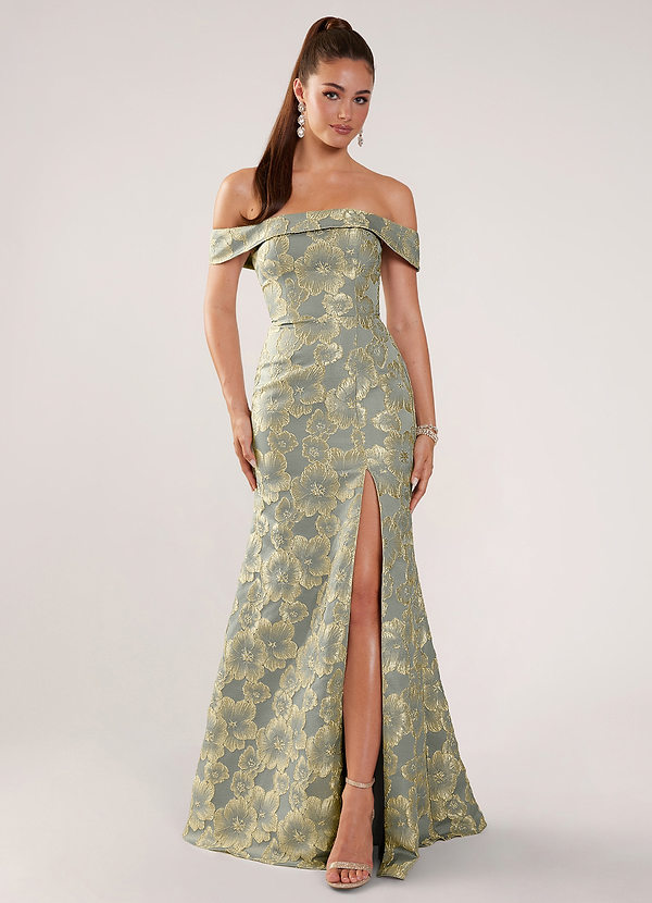 Alessandra Blu Abito da ballo a sirena con stampa floreale jacquard e dettagli scintillanti image1