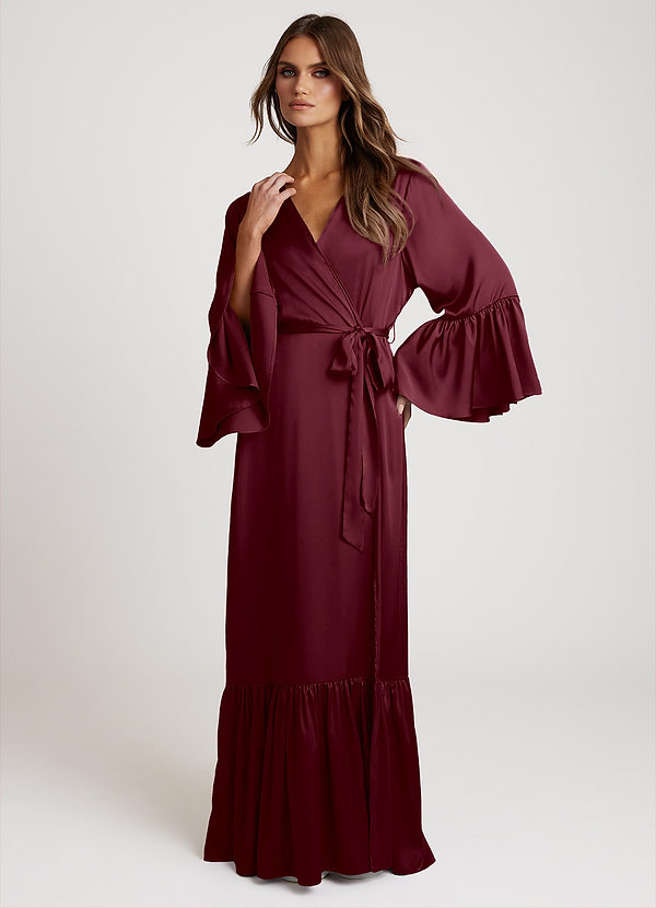 front Cabernet Long Bridal Ruffle Robe