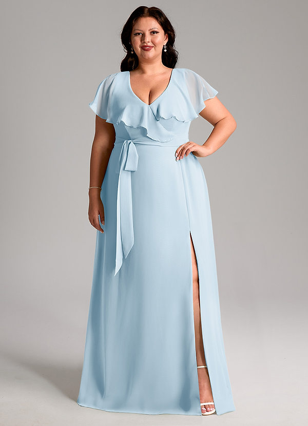 Azazie Lainey Bridesmaid Dresses Sky Blue A-Line with Pockets Chiffon Dress image1
