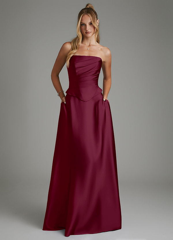 Azazie Amina Robes de demoiselle d'honneur Robe Trapèze en Satin extensible Corset Mûre image1
