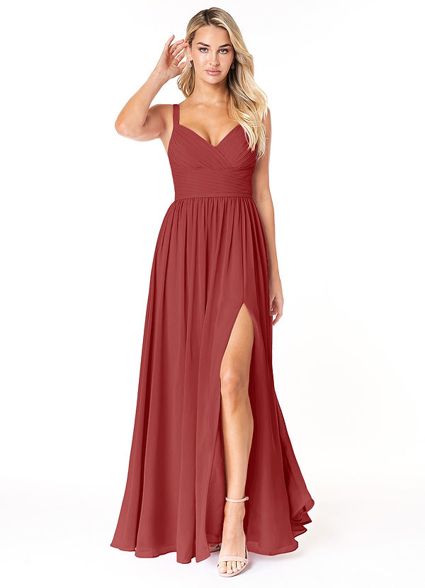 Azazie Chanel Bridesmaid Dresses Rust A-Line Pleated Chiffon Dress image1