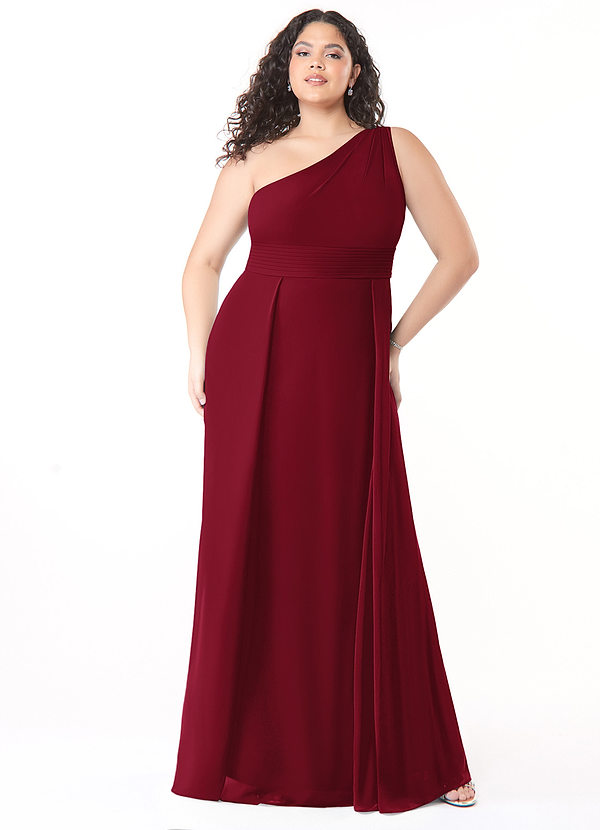 Azazie Dallas Bridesmaid Dresses Burgundy A-Line One Shoulder Chiffon Dress image1