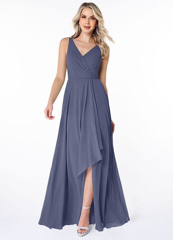 Azazie Calvi Bridesmaid Dresses A-Line Ruched Chiffon Floor-Length Dress image1