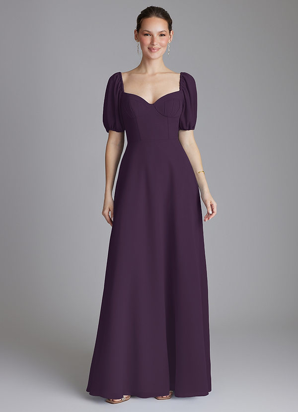 Azazie Fatima Bridesmaid Dresses Plum A-Line with Pockets Chiffon Dress image1