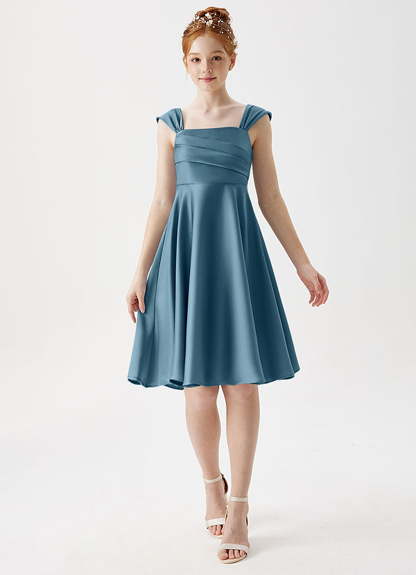 Azazie Amira Junior Bermuda A-Line Pleated Stretch Satin Dress image1