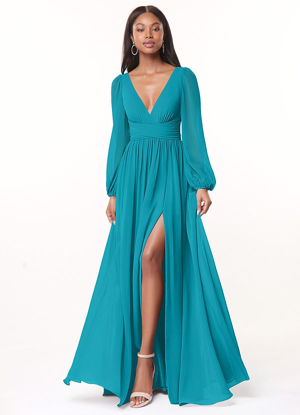 Azazie Norah Bridesmaid Dresses Jade V-Neck Long Sleeve Dress image1