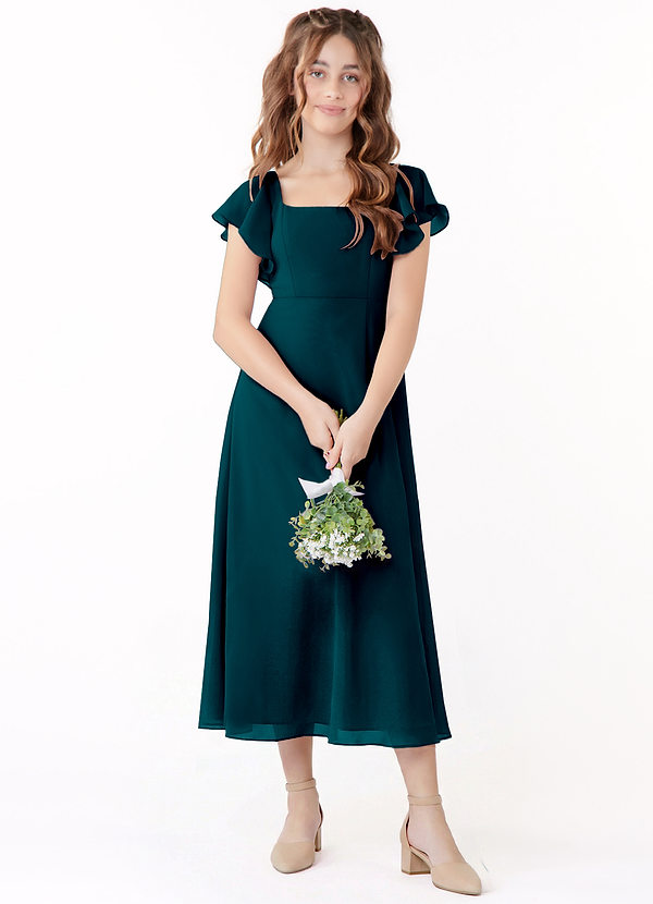 Azazie Bondi Junior Klä av A-Line i Chiffong Rynkad image1