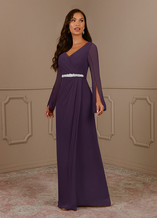 Azazie Belinda Mother of the Brides Dresses Plum A-Line V-Neck Pleated Chiffon Dress image1