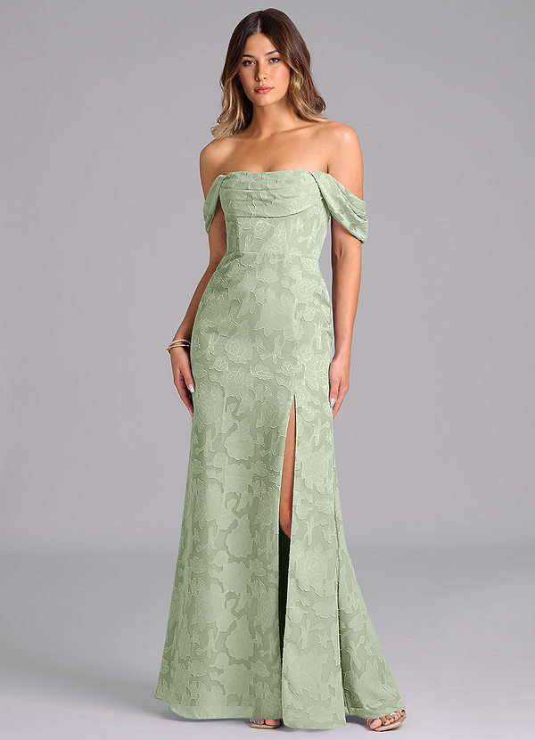 Azazie Saige Vestidos Dama de Honor Vestido de Salvia Polvorienta de Devorado Floral de Corte en A Convertible con Vestidos sin tirantes image1