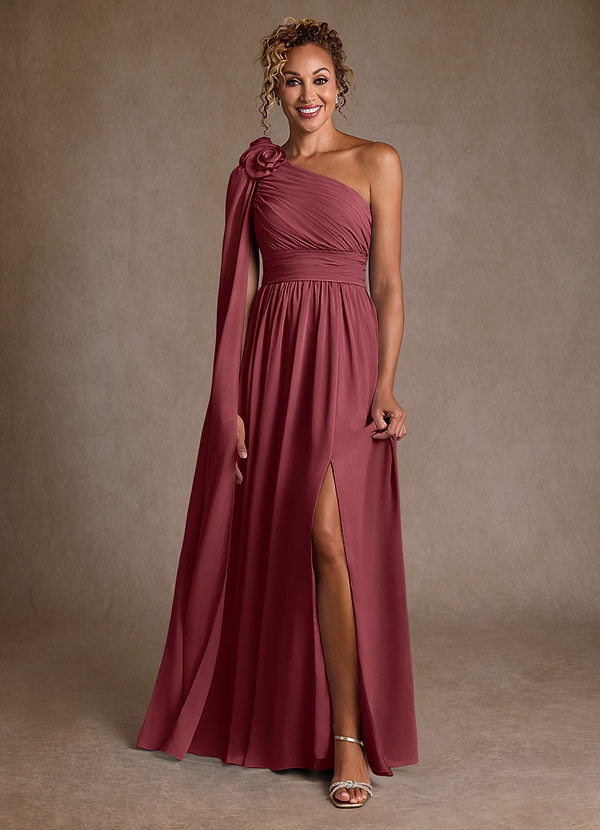Azazie Lancaster Mother of the Brides Dresses Merlot A-Line One Shoulder Chiffon Dress image1