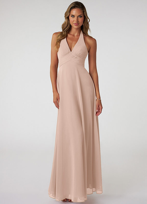 Azazie Tessie Brautjungfernkleider A-Linie V-Hals Gefaltet Chiffon Kleid Englisches Rosa image1