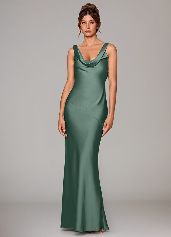 Azazie Rylina Bridesmaid Dresses Eucalyptus Mermaid Stretch Satin Dress image1