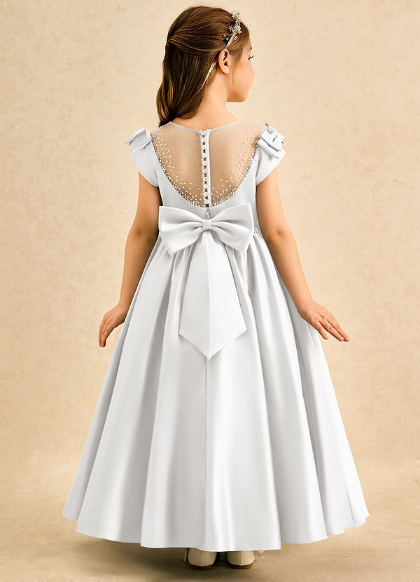 Azazie Toffee Bloemenmeisjes Jurken Baljurk Jurk van Mat Satijn Boog Wit image1