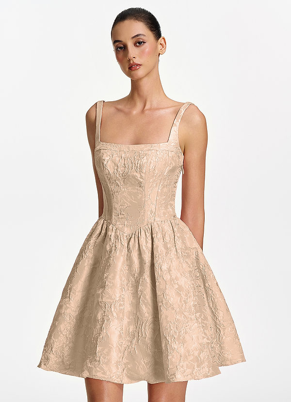 Lionelle Champagner Minikleid mit eckigem Ausschnitt, Jacquard-Korsett und Schnürung image1