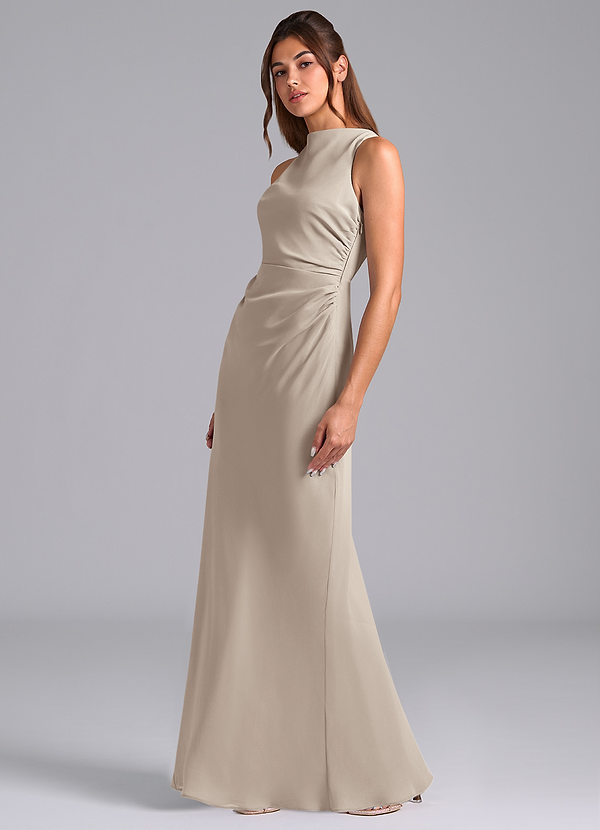 Azazie Evadne Brautjungfernkleider A-Linie Plissee Chiffon Kleid Frost image1