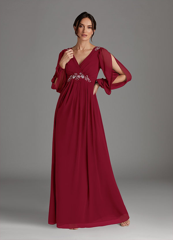 Azazie Gypsy Mother of the Brides Dresses Burgundy A-Line V-Neck Sequins Chiffon Dress image1