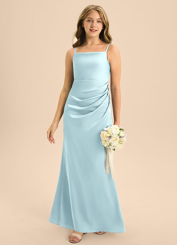 Azazie Renna Junior A-Linie Plissee Stretch-Satin Kleid Wolke Blau image1