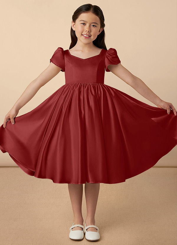 Azazie Juno Flower Girl Dresses Rust A-Line Sweetheart Neckline Matte Satin Dress image1