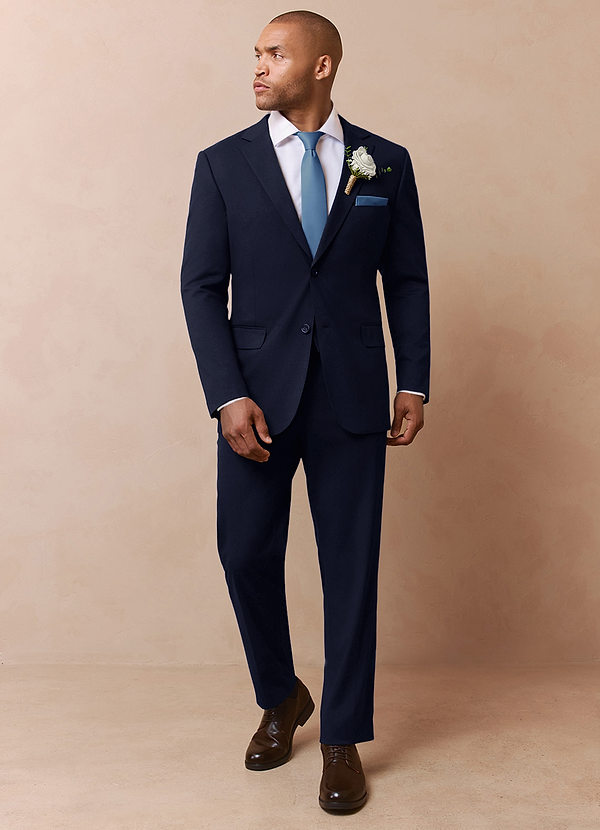 front Savile Navy Blue Wool Blend Suit