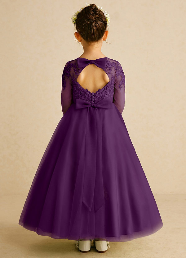 Azazie Precious Flower Girl Dresses Grape A-Line Lace Tulle Dress image1