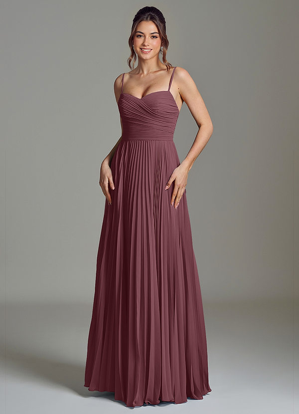 Azazie Catie Brautjungfernkleider A-Linie Herzausschnitt Chiffon Kleid Sangria image1