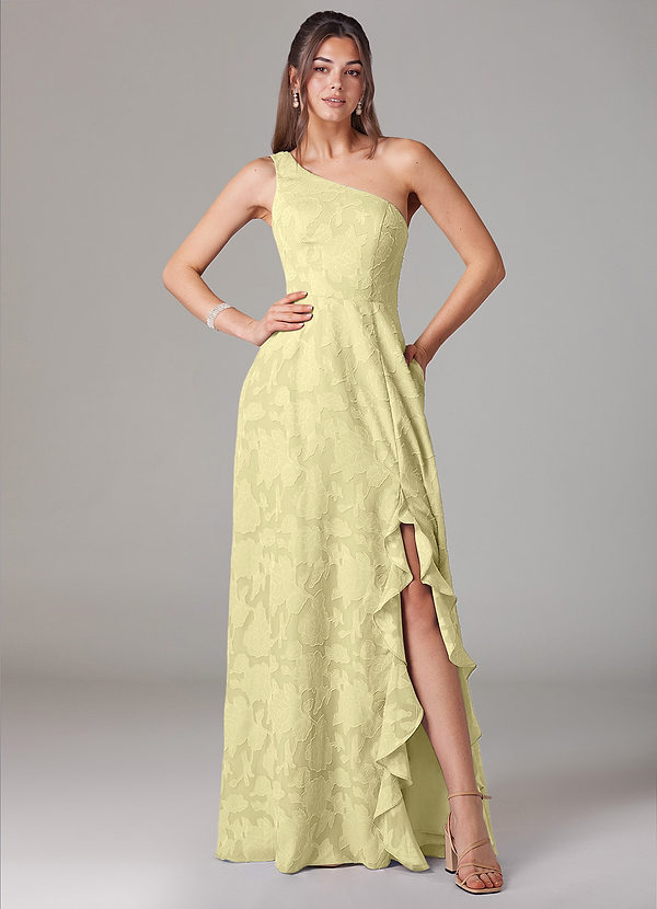 Azazie Ellianna Bruidsmeisjes Jurken Jurk van Bloemen Burn-out met A-Lijn One-Shoulder Citroensorbet image1
