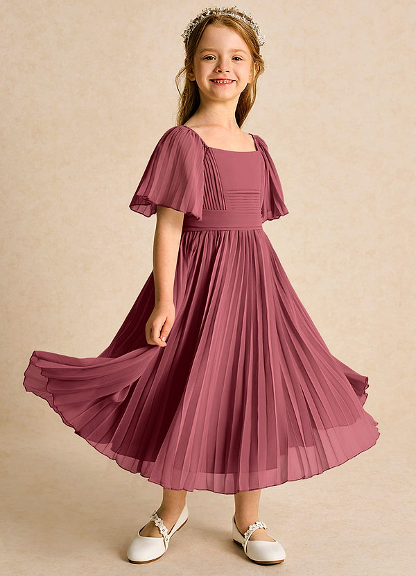 Azazie Gisele Blumenkinder Kleider A-Linie Plissee Chiffon Kleid Merlot image1