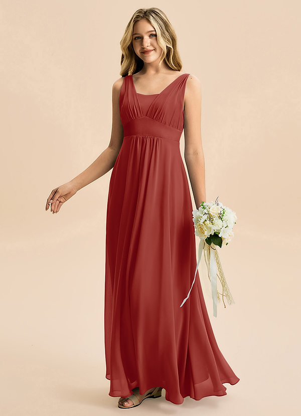 Azazie Odette Junior Klä av A-Line i Chiffong Älskling Halsringning image1