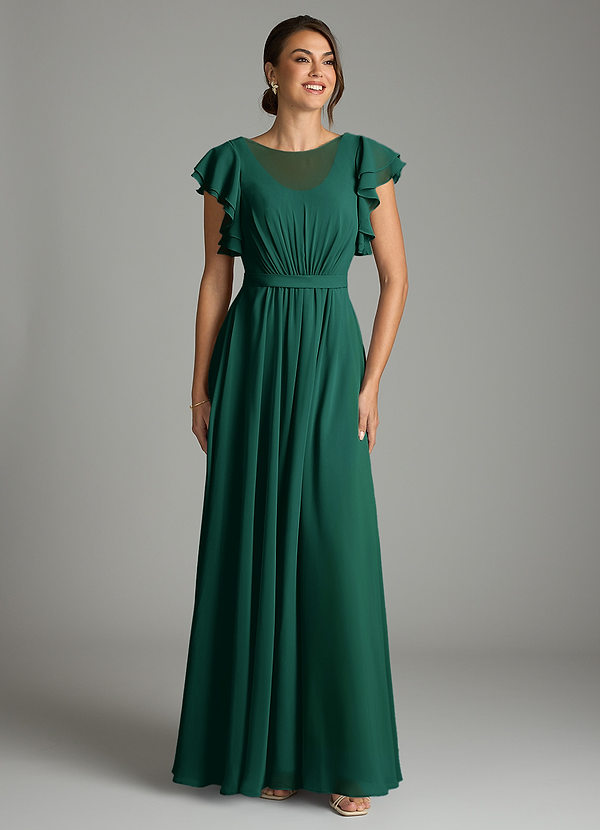 Azazie Daphne Modest Bridesmaid Dresses A-Line Ruffled Chiffon Floor-Length Dress image1