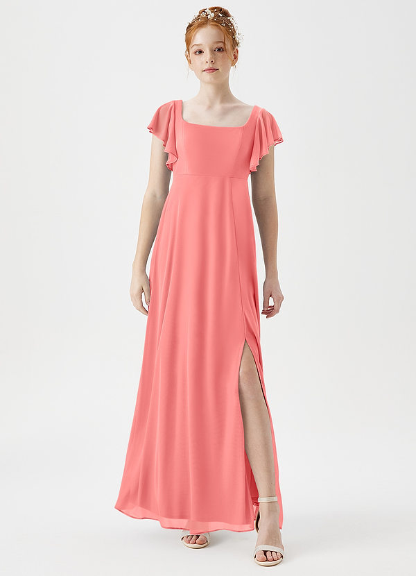Azazie Bondi Junior A-Linie Seitliche Cut-Outs Gittergewebe Kleid Koralle image1