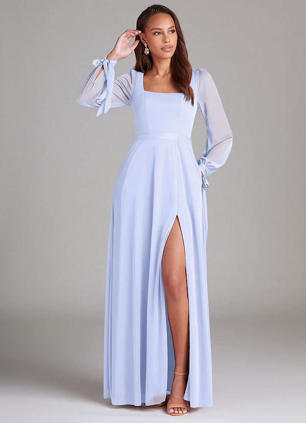 Azazie Leonia Bridesmaid Dresses Lavender A-Line Long Sleeve Mesh Dress image1