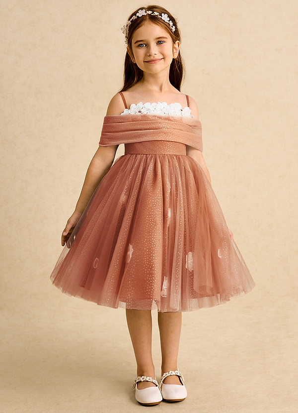 Azazie May Flower Girl Dresses Cinnamon Ball-Gown Pleated Tulle Dress image1