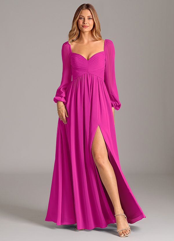 Azazie Alia Bruidsmeisjes Jurken Jurk van Chiffon met A-Lijn Lange mouw Fuchsia image1