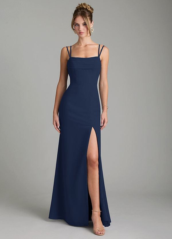 Azazie Egypt Bridesmaid Dresses Dark Navy Sheath Sweetheart Neckline Chiffon Dress image1