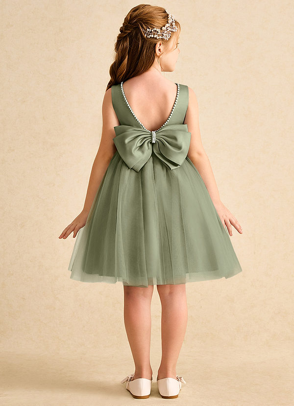 Azazie Jani Abiti da Ragazza di Fiori Abito A-Line in Tulle Fiocco Pistacchio image1