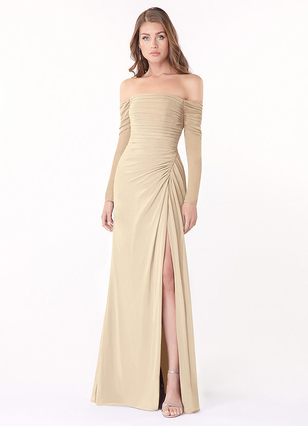 Azazie Jaquelyn Bridesmaid Dresses Sheath Long Sleeve Chiffon Floor-Length Dress image1